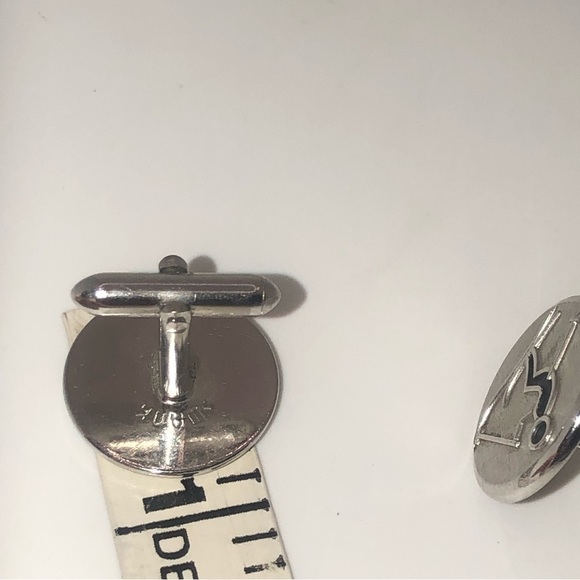 Vtg Swank Cufflinks & Tie Tack Pin Ski Skiing  & Ski Poles Theme Silver Tone - Picture 6 of 7